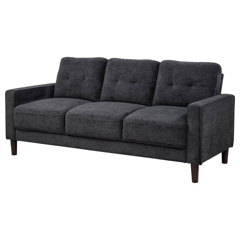 Pemberly Row Transitional Tufted Fabric Track Arm Sofa in Steel Gray