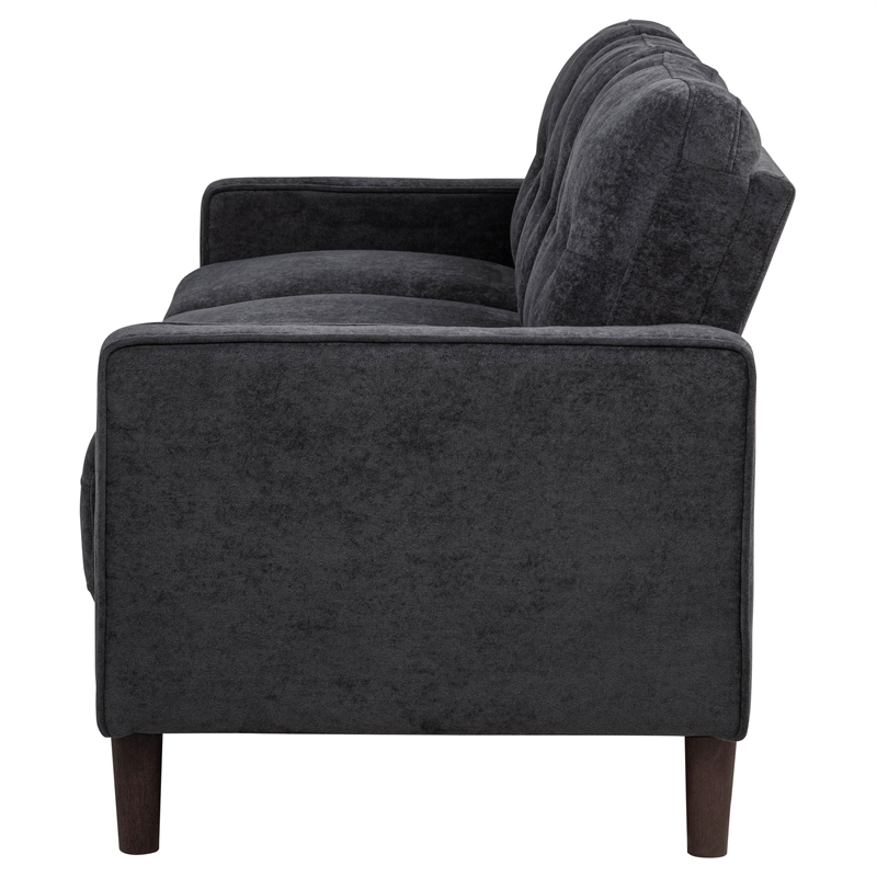 Pemberly Row Transitional Tufted Fabric Track Arm Sofa in Steel Gray