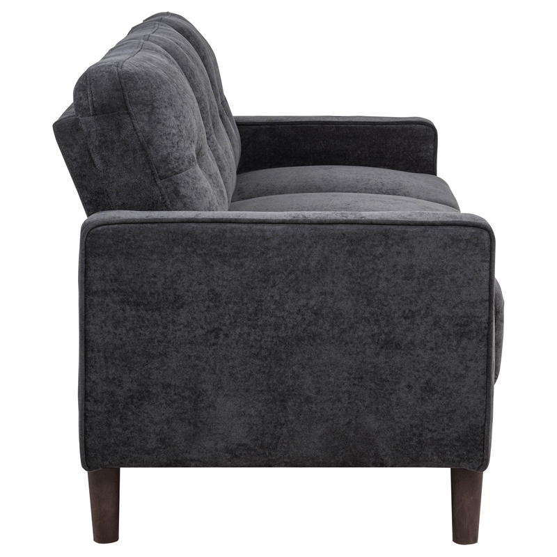 Pemberly Row Transitional Tufted Fabric Track Arm Sofa in Steel Gray