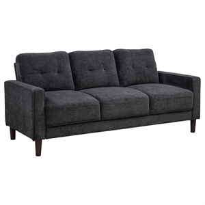 Pemberly Row Transitional Tufted Fabric Track Arm Sofa in Steel Gray