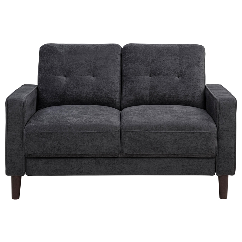 Pemberly Row Transitional Tufted Fabric Track Arm Loveseat in Steel Gray