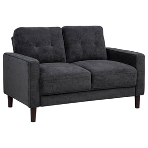 Pemberly Row Transitional Tufted Fabric Track Arm Loveseat in Steel Gray