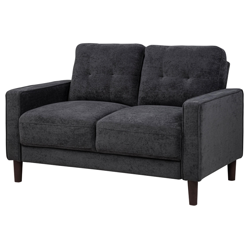 Pemberly Row Transitional Tufted Fabric Track Arm Loveseat in Steel Gray
