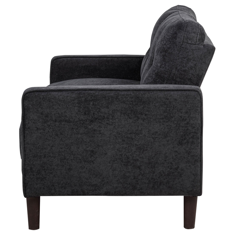 Pemberly Row Transitional Tufted Fabric Track Arm Loveseat in Steel Gray