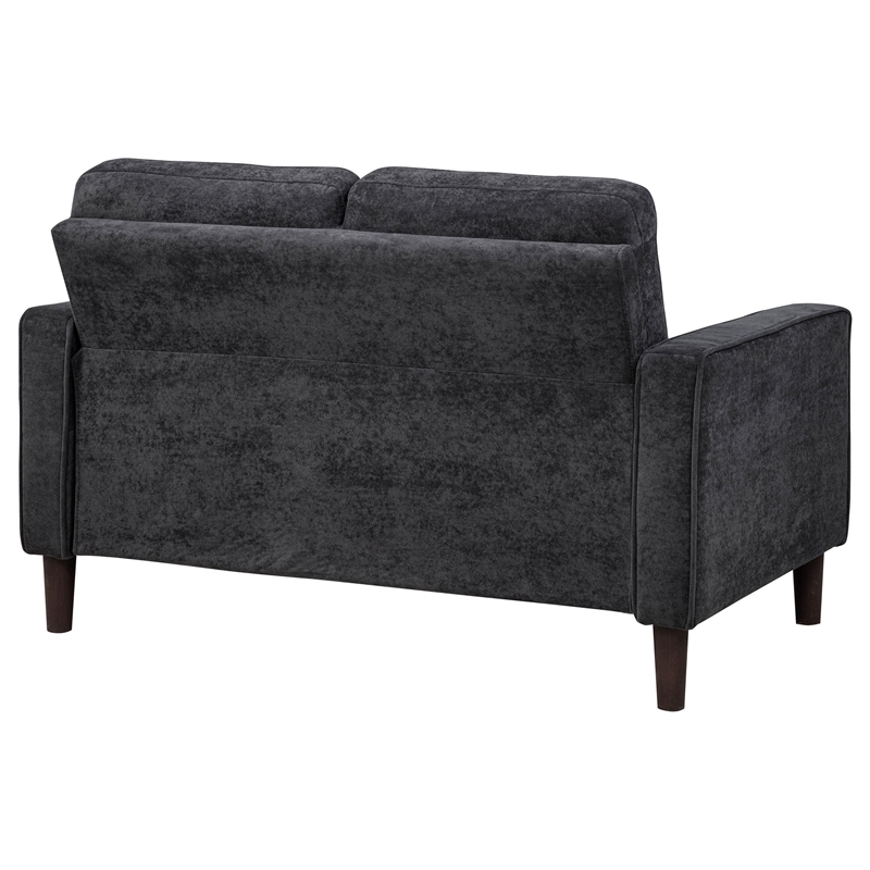 Pemberly Row Transitional Tufted Fabric Track Arm Loveseat in Steel Gray
