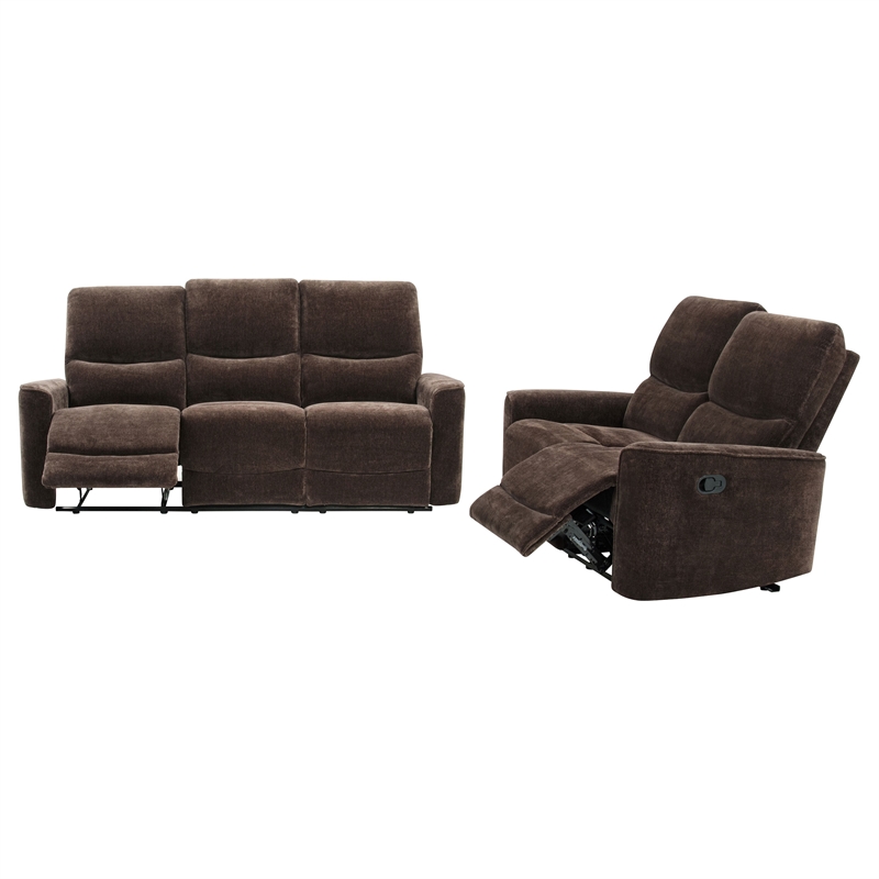 Pemberly Row 2-Piece Upholstered Chenille Reclining Sofa Set in Dark Brown