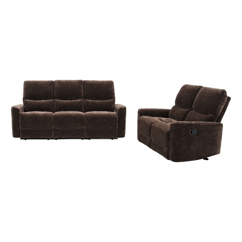 Pemberly Row 2-Piece Upholstered Chenille Reclining Sofa Set in Dark Brown