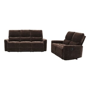 Pemberly Row 2-Piece Upholstered Chenille Reclining Sofa Set in Dark Brown