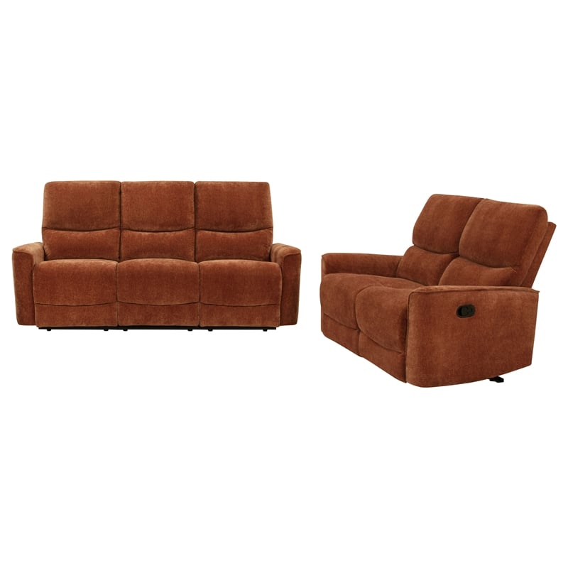 Pemberly Row 2-Piece Chenille Reclining Sofa Set in Burnt Orange