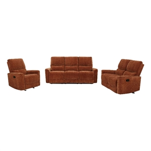 Pemberly Row 3-Piece Chenille Reclining Sofa Set in Burnt Orange
