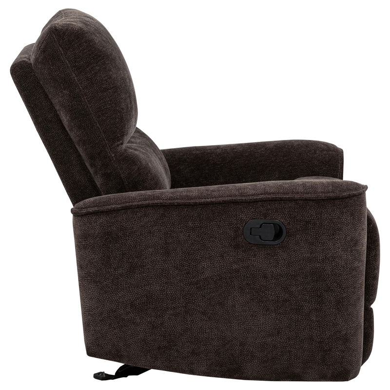Pemberly Row Transitional Tufted Chenille Glider Recliner in Dark Brown
