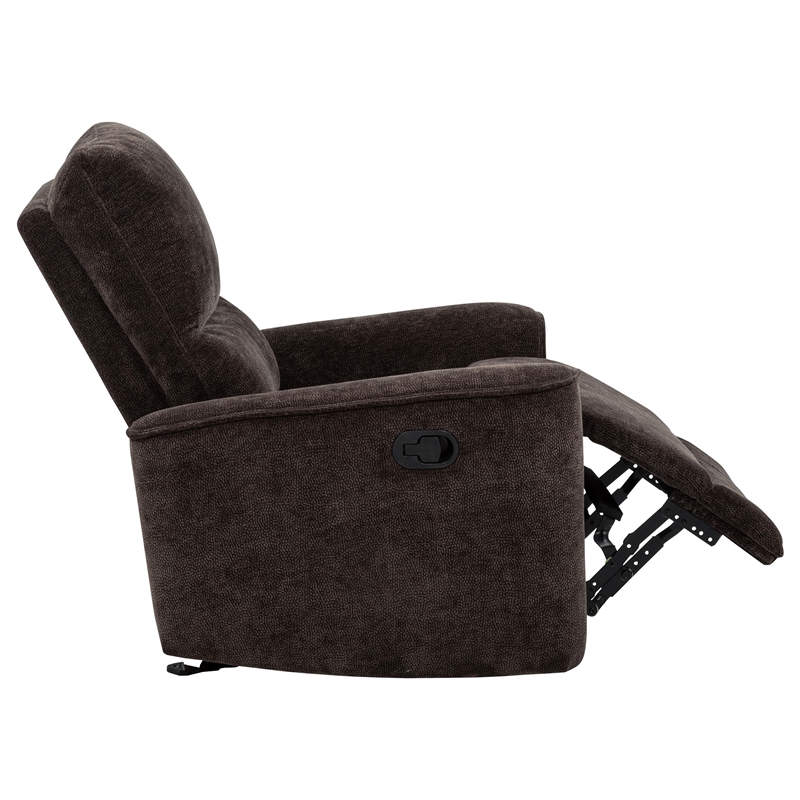 Pemberly Row Transitional Tufted Chenille Glider Recliner in Dark Brown