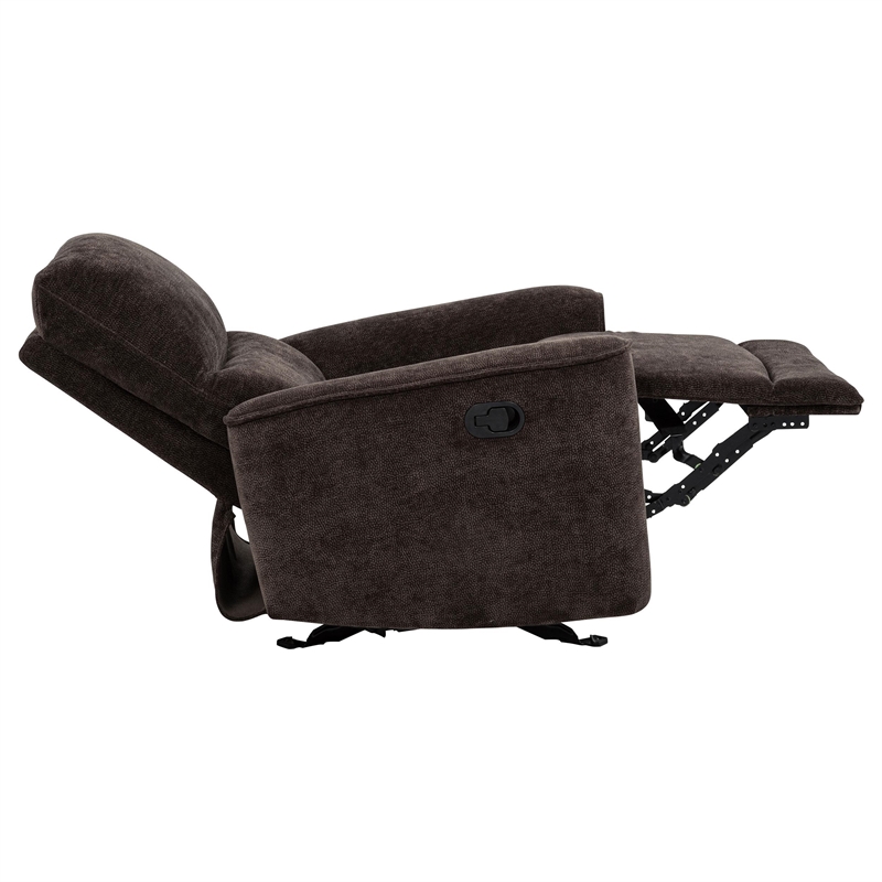 Pemberly Row Transitional Tufted Chenille Glider Recliner in Dark Brown