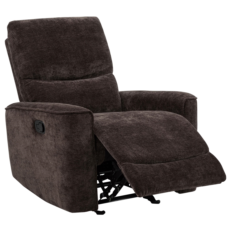 Pemberly Row Transitional Tufted Chenille Glider Recliner in Dark Brown