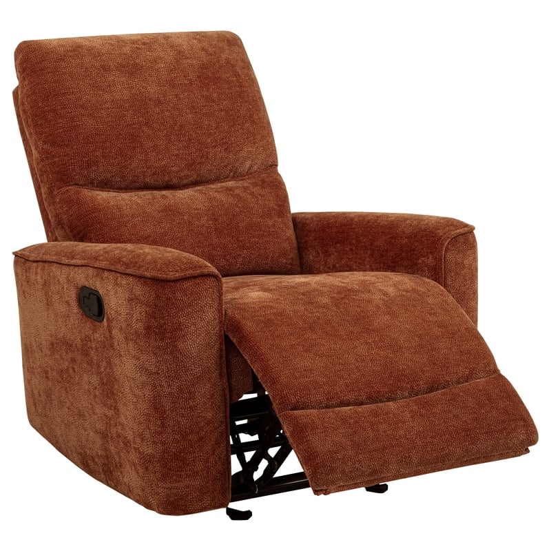 Pemberly Row Transitional Tufted Chenille Glider Recliner in Burnt Orange