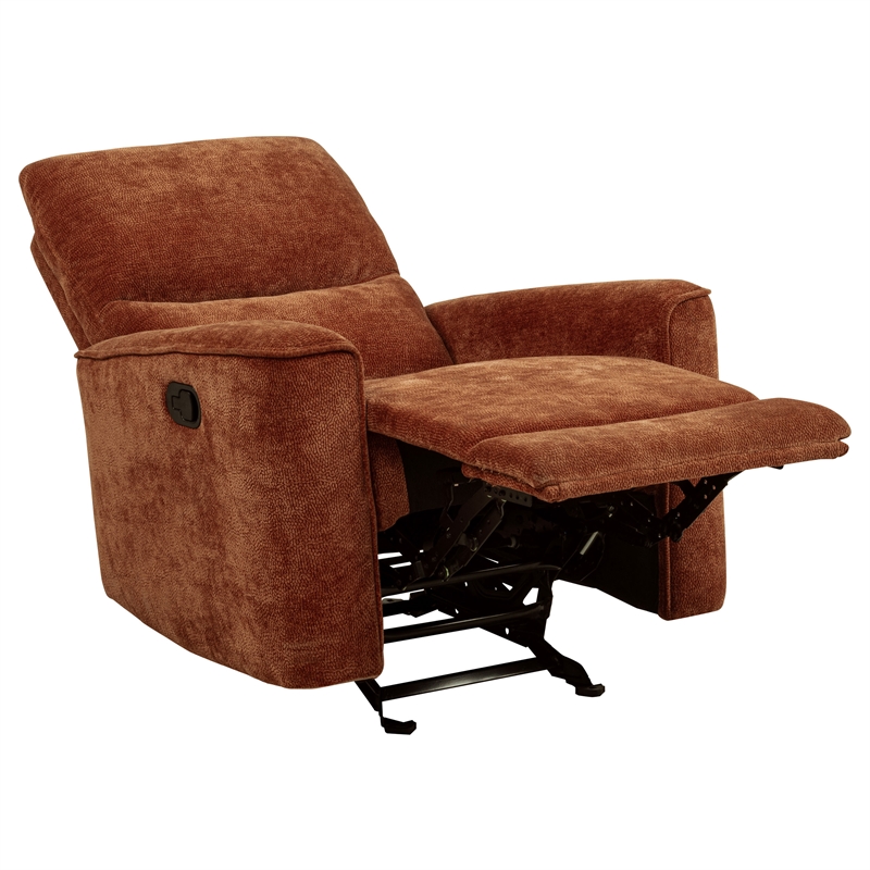 Pemberly Row Transitional Tufted Chenille Glider Recliner in Burnt Orange