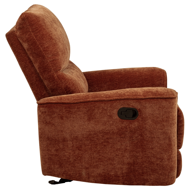 Pemberly Row Transitional Tufted Chenille Glider Recliner in Burnt Orange