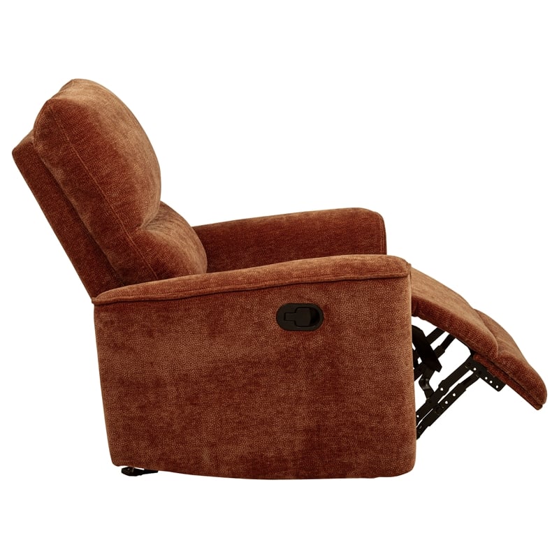 Pemberly Row Transitional Tufted Chenille Glider Recliner in Burnt Orange