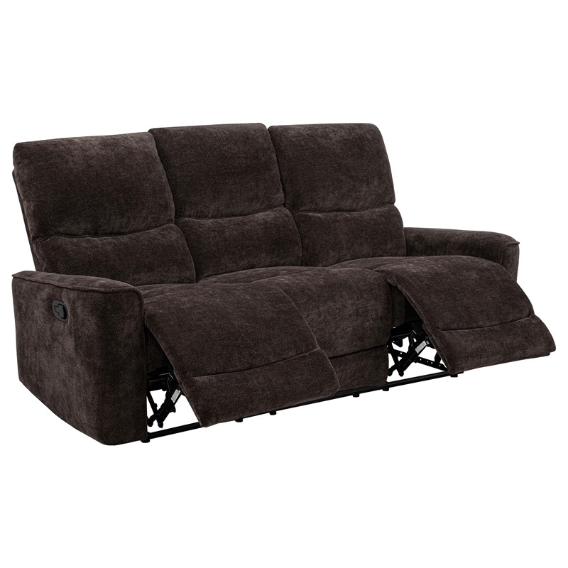 Pemberly Row Upholstered Chenille Reclining Sofa in Dark Brown