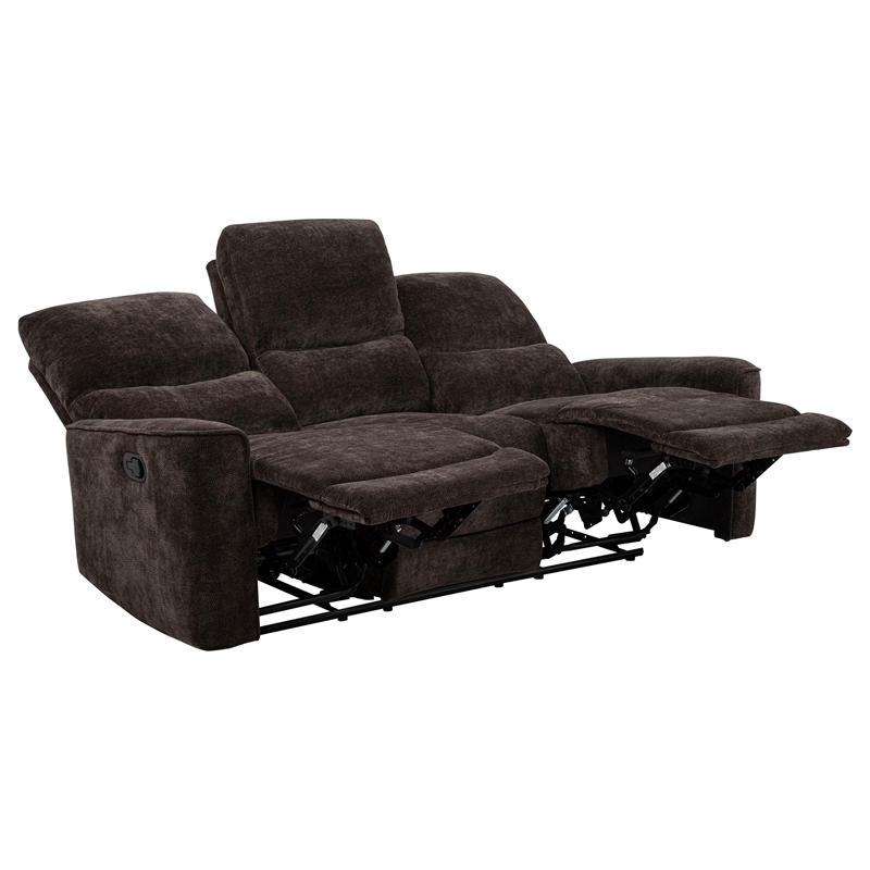Pemberly Row Upholstered Chenille Reclining Sofa in Dark Brown
