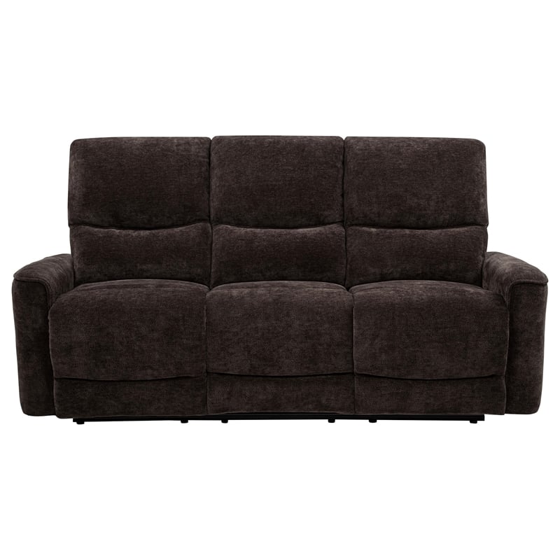 Pemberly Row Upholstered Chenille Reclining Sofa in Dark Brown