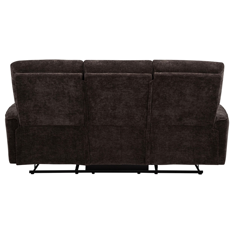 Pemberly Row Upholstered Chenille Reclining Sofa in Dark Brown