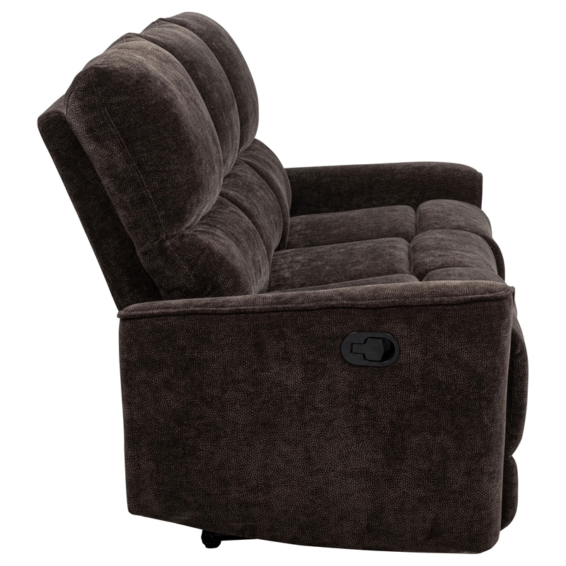Pemberly Row Upholstered Chenille Reclining Sofa in Dark Brown