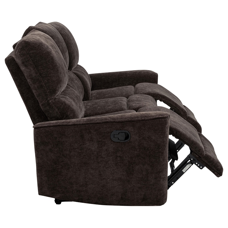 Pemberly Row Upholstered Chenille Reclining Sofa in Dark Brown