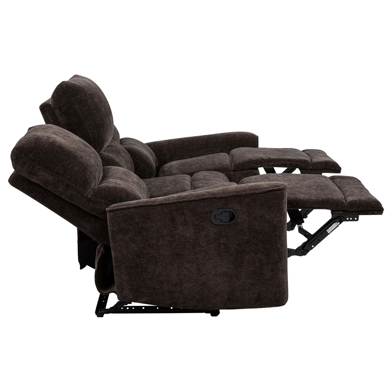 Pemberly Row Upholstered Chenille Reclining Sofa in Dark Brown