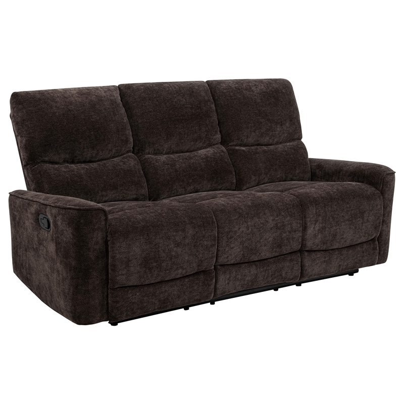 Pemberly Row Upholstered Chenille Reclining Sofa in Dark Brown