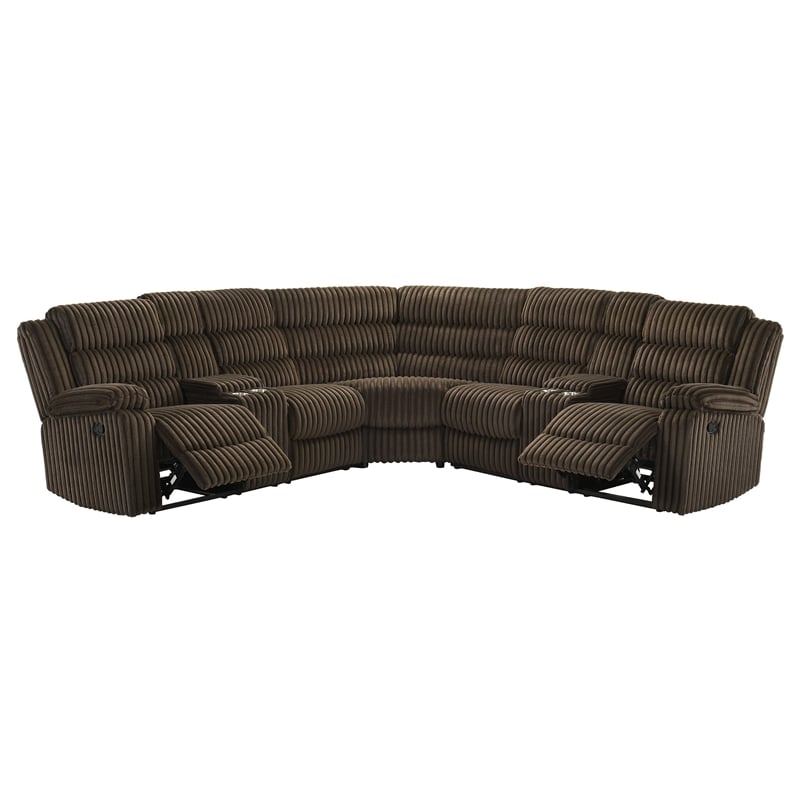 Pemberly Row Upholstered Fabric Reclining Sectional Sofa in Chocolate Brown
