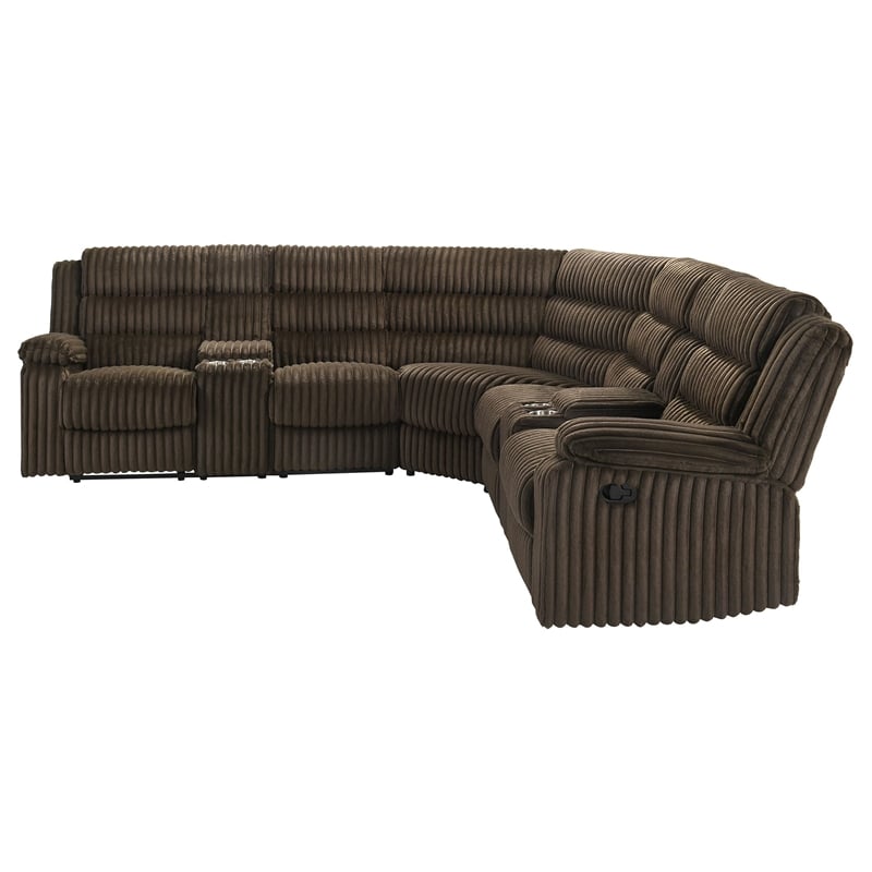 Pemberly Row Upholstered Fabric Reclining Sectional Sofa in Chocolate Brown