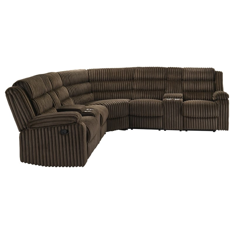 Pemberly Row Upholstered Fabric Reclining Sectional Sofa in Chocolate Brown