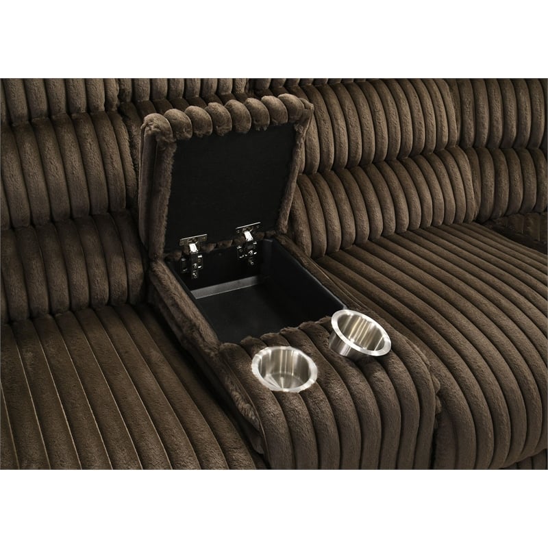 Pemberly Row Upholstered Fabric Reclining Sectional Sofa in Chocolate Brown