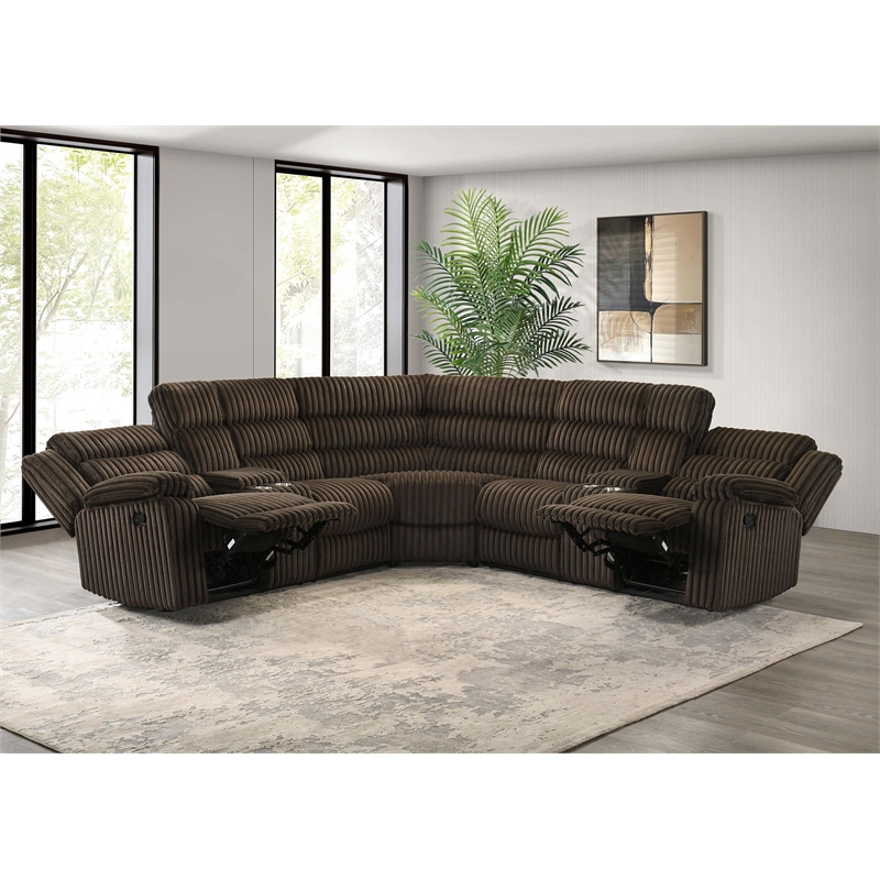 Pemberly Row Upholstered Fabric Reclining Sectional Sofa in Chocolate Brown