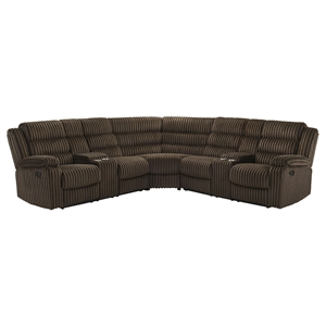 Pemberly Row Upholstered Fabric Reclining Sectional Sofa in Chocolate Brown
