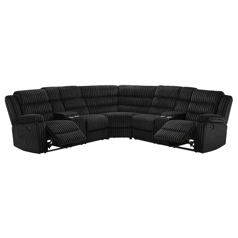 Pemberly Row Upholstered Fabric Reclining Sectional Sofa in Black