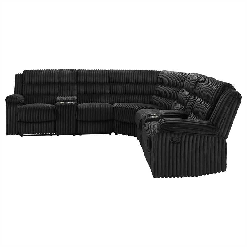 Pemberly Row Upholstered Fabric Reclining Sectional Sofa in Black