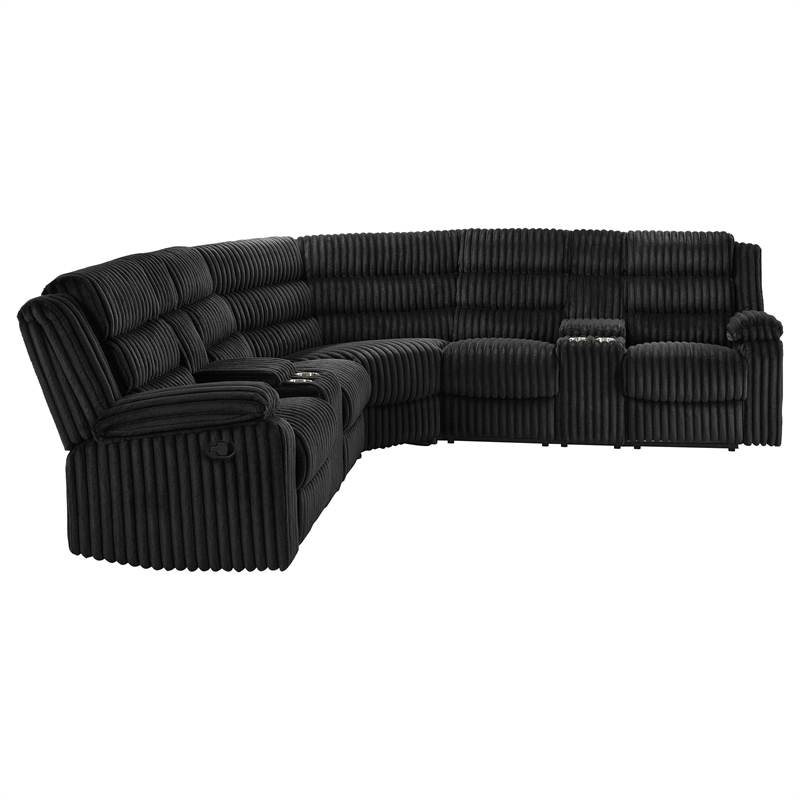 Pemberly Row Upholstered Fabric Reclining Sectional Sofa in Black