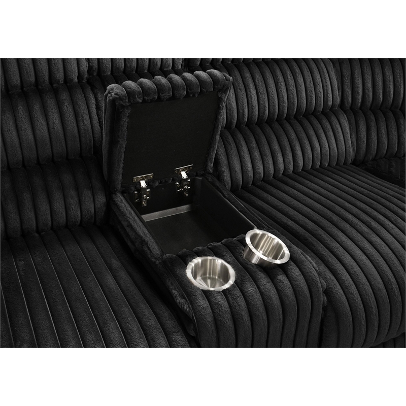 Pemberly Row Upholstered Fabric Reclining Sectional Sofa in Black