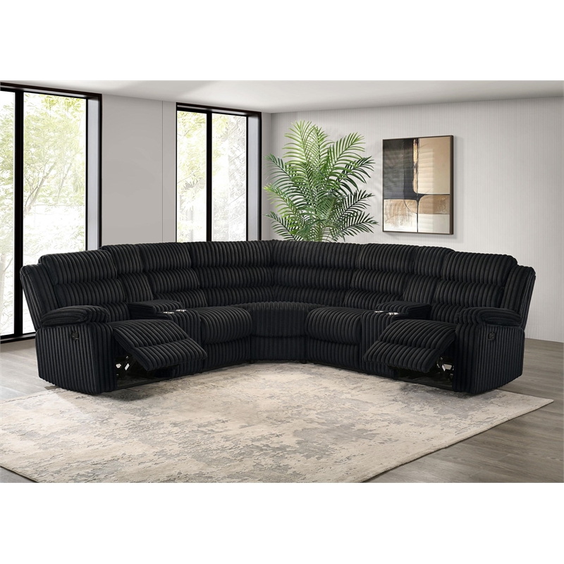 Pemberly Row Upholstered Fabric Reclining Sectional Sofa in Black