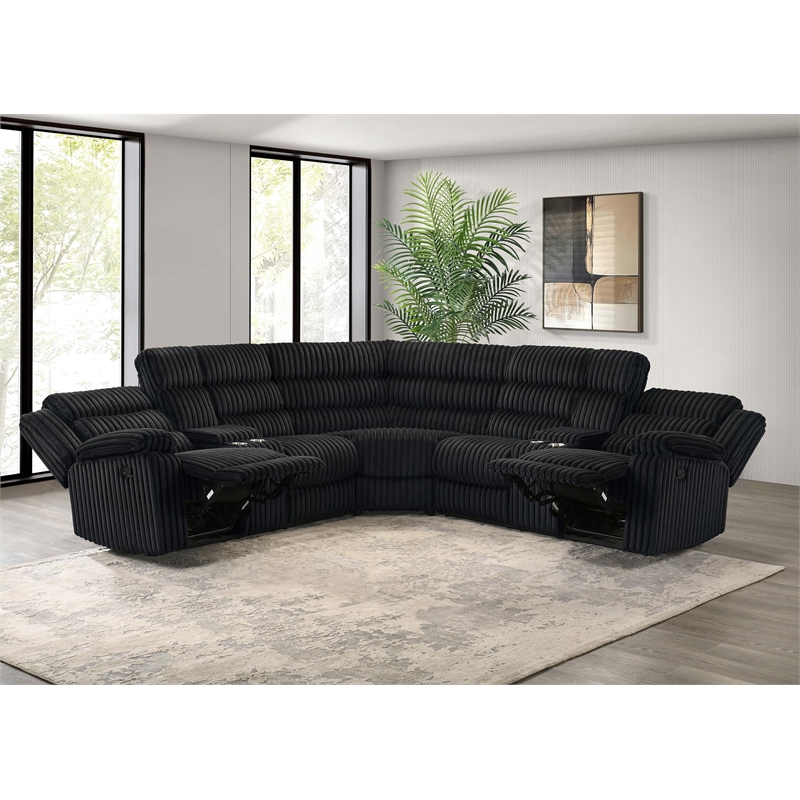 Pemberly Row Upholstered Fabric Reclining Sectional Sofa in Black