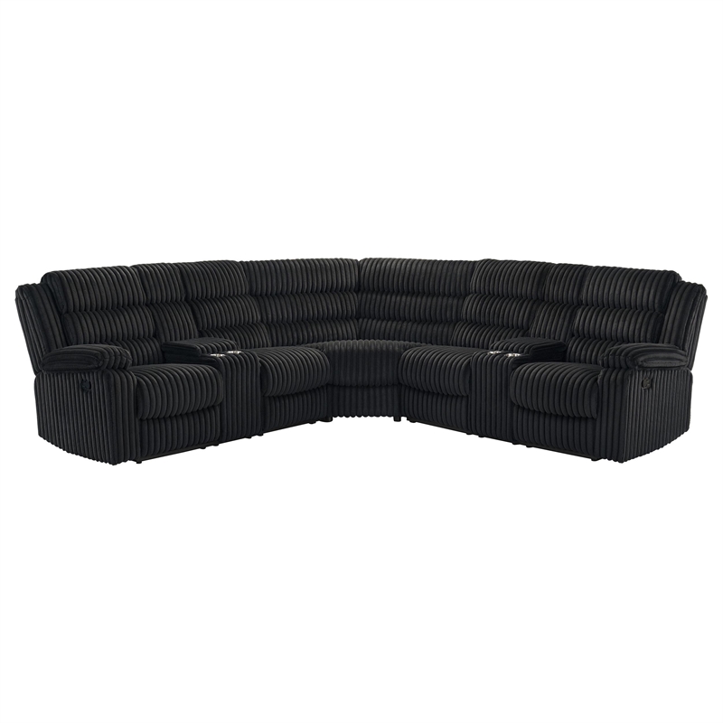 Pemberly Row Upholstered Fabric Reclining Sectional Sofa in Black