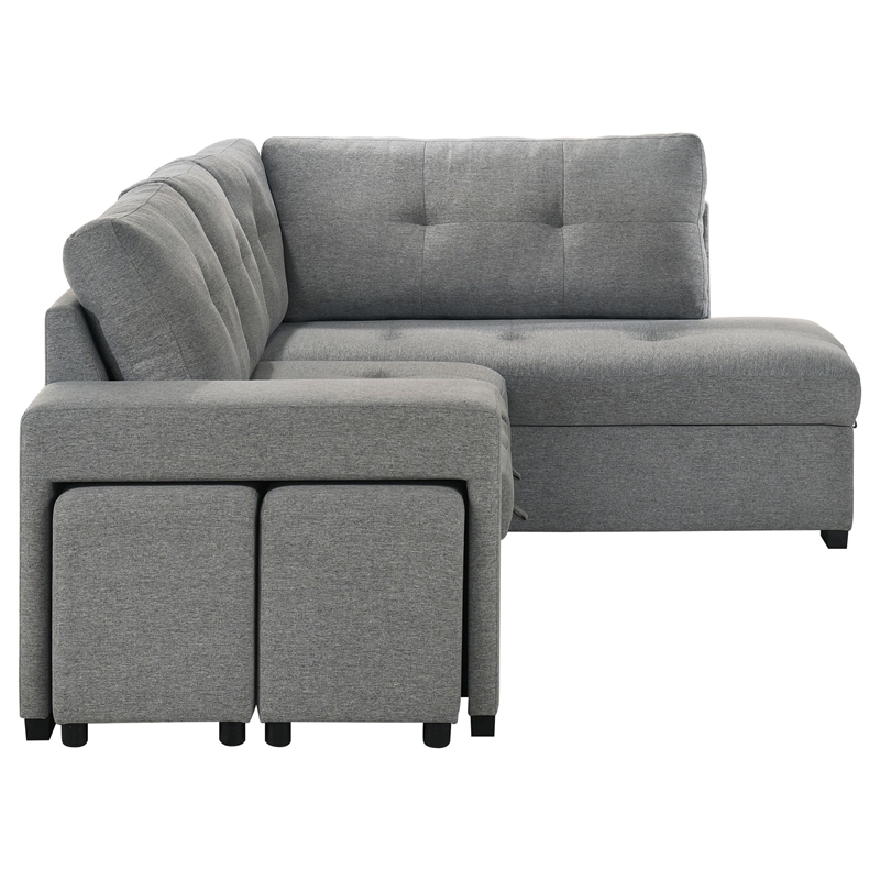Pemberly Row Transitional Upholstered Fabric Sleeper Sectional Sofa in Gray