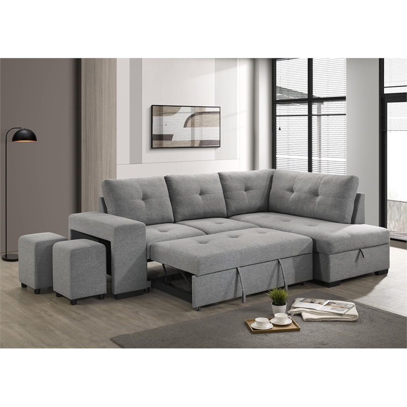 Pemberly Row Transitional Upholstered Fabric Sleeper Sectional Sofa in Gray