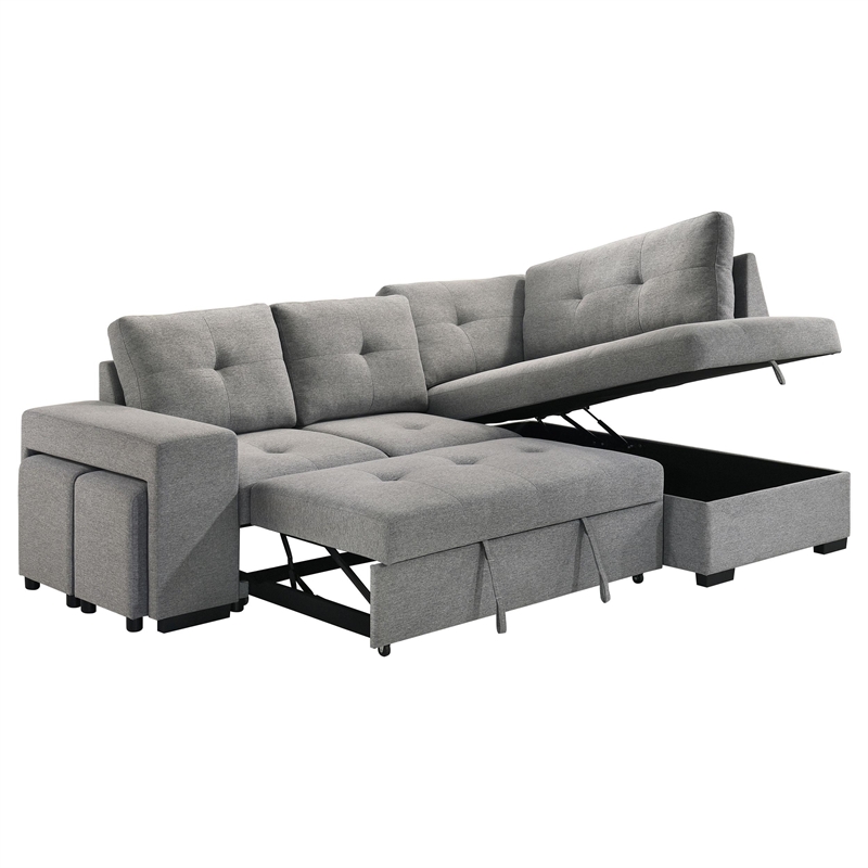 Pemberly Row Transitional Upholstered Fabric Sleeper Sectional Sofa in Gray