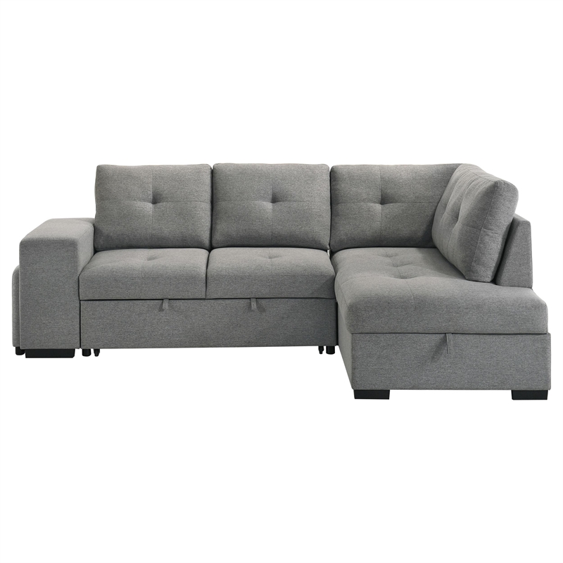 Pemberly Row Transitional Upholstered Fabric Sleeper Sectional Sofa in Gray