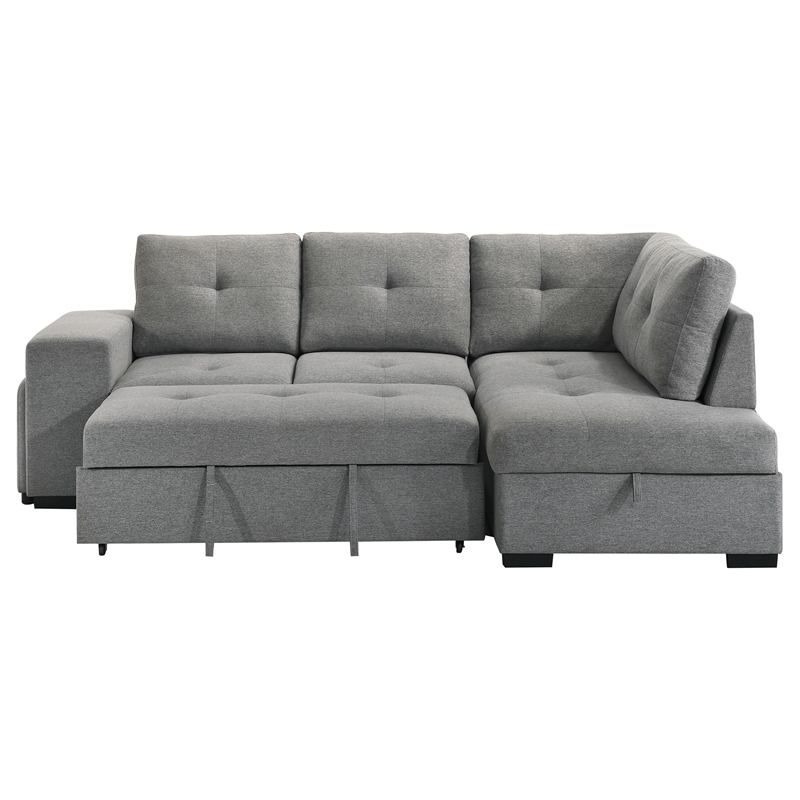 Pemberly Row Transitional Upholstered Fabric Sleeper Sectional Sofa in Gray