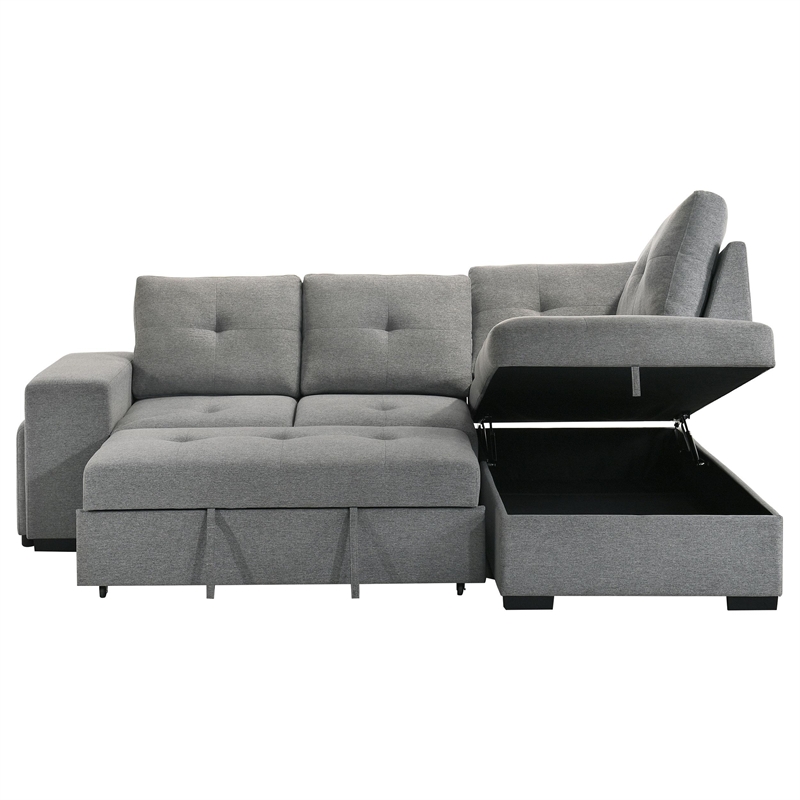 Pemberly Row Transitional Upholstered Fabric Sleeper Sectional Sofa in Gray