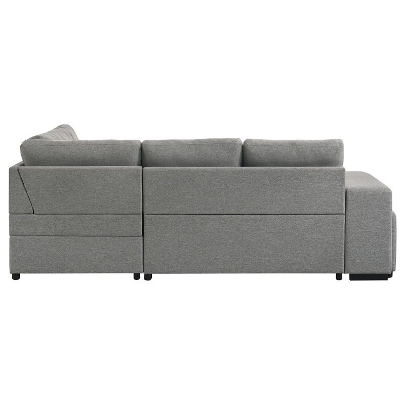 Pemberly Row Transitional Upholstered Fabric Sleeper Sectional Sofa in Gray